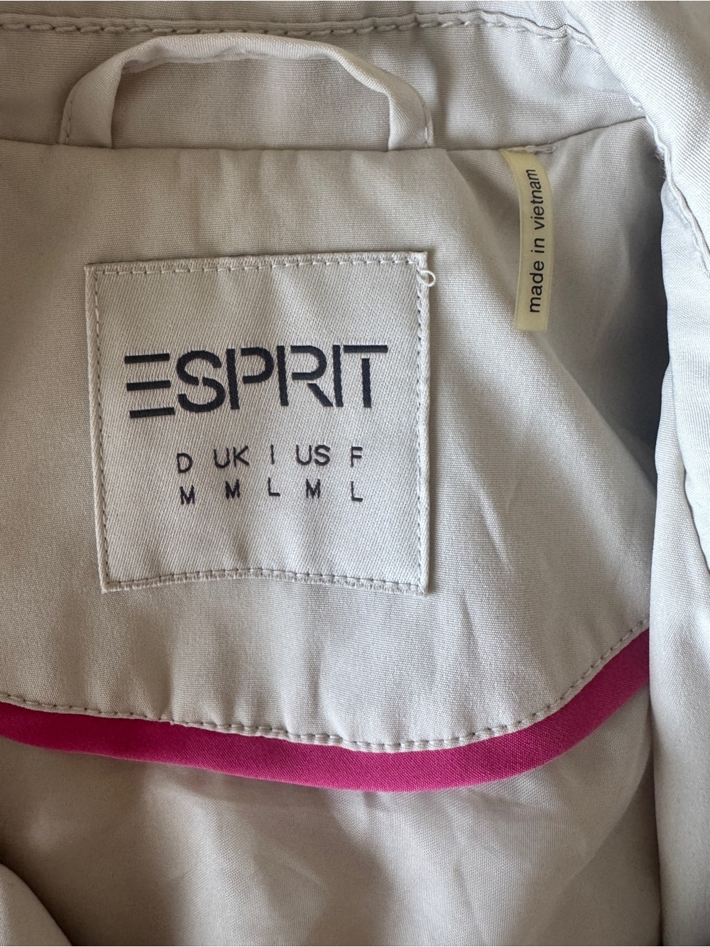 Esprit Y2K Beige Hot Pink Trim Belted Double Breasted Trench Coat Small - Picture 11 of 14